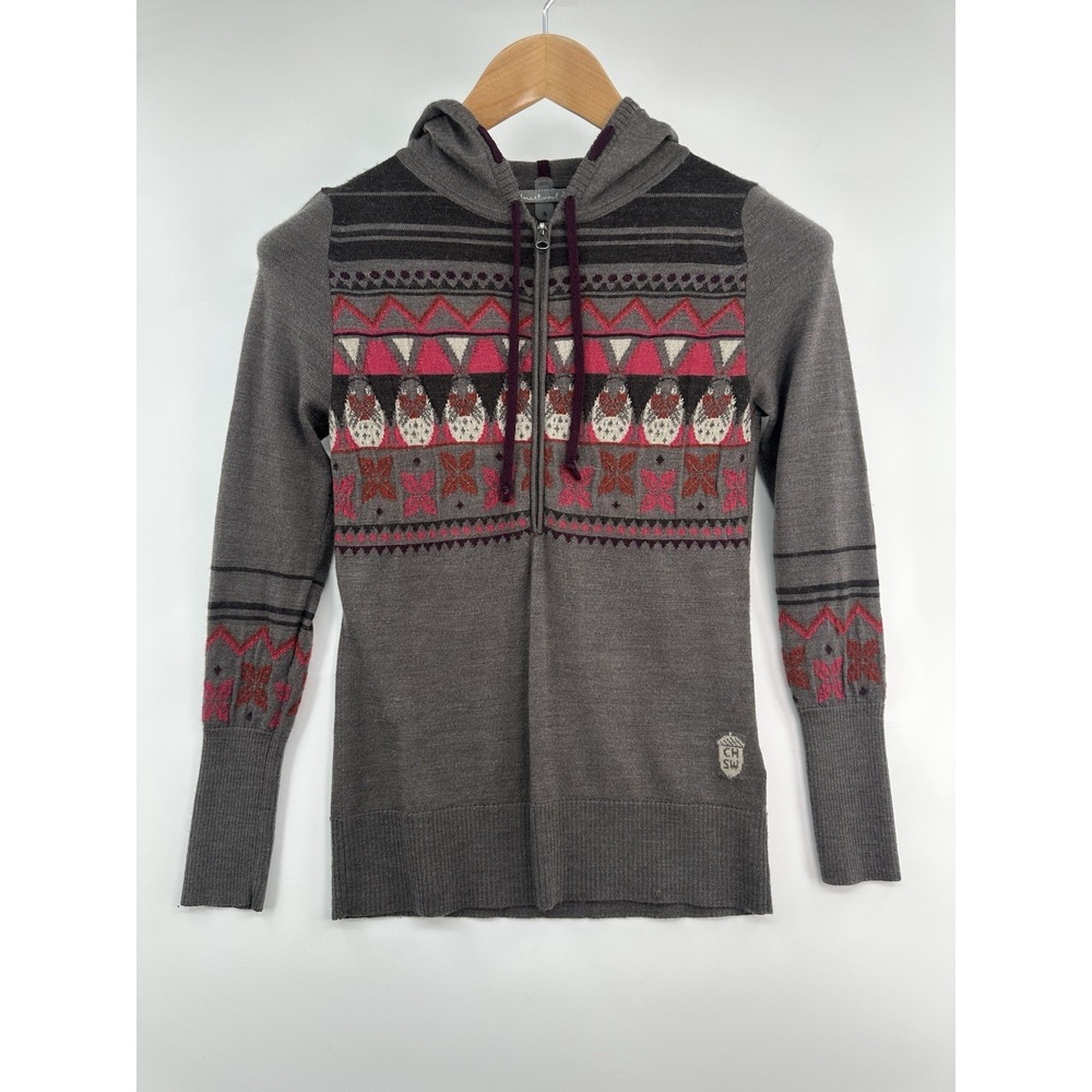 SmartWool Sweater Women's S Brown Black Hooded Half Zip Wool Pullover - Picture 8 of 8